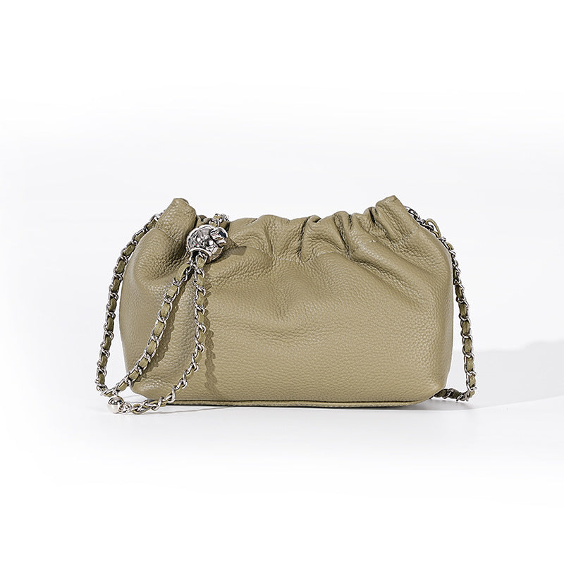 Women's Cloud Underarm Genuine Leather Golden Ball Chain Small Square Bags