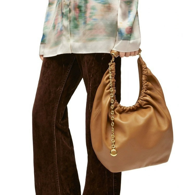 High Texture Pleated Soft Cowhide Chain Bags