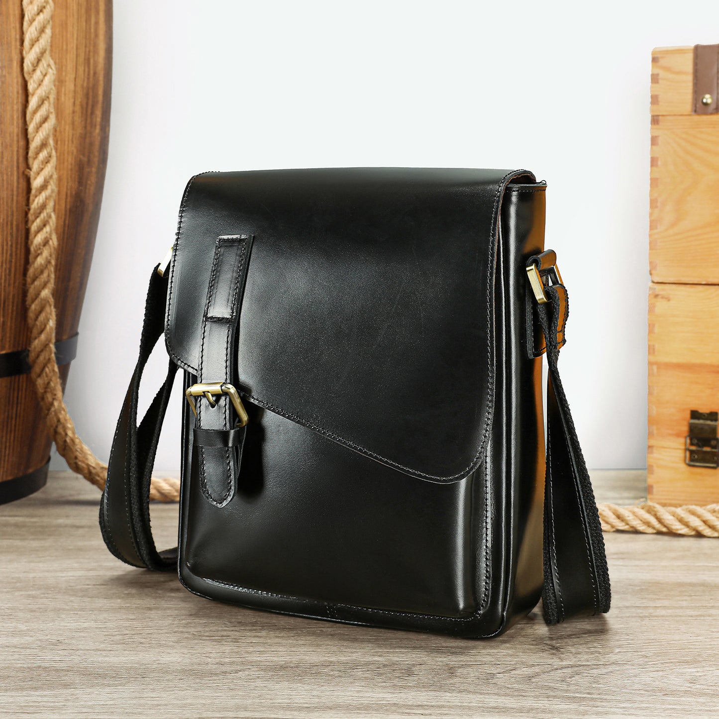 Retro Clamshell Leather First Layer Cowhide Men's Shoulder Bags