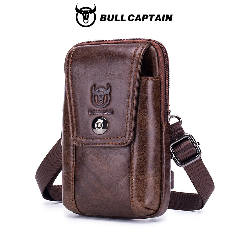 Men's Bull Captain Leather Wear Mobile Pouch Men's Waist Packs