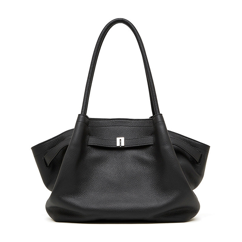 Women's Simple Pleated Vegetable Basket Temperament Genuine Shoulder Bags