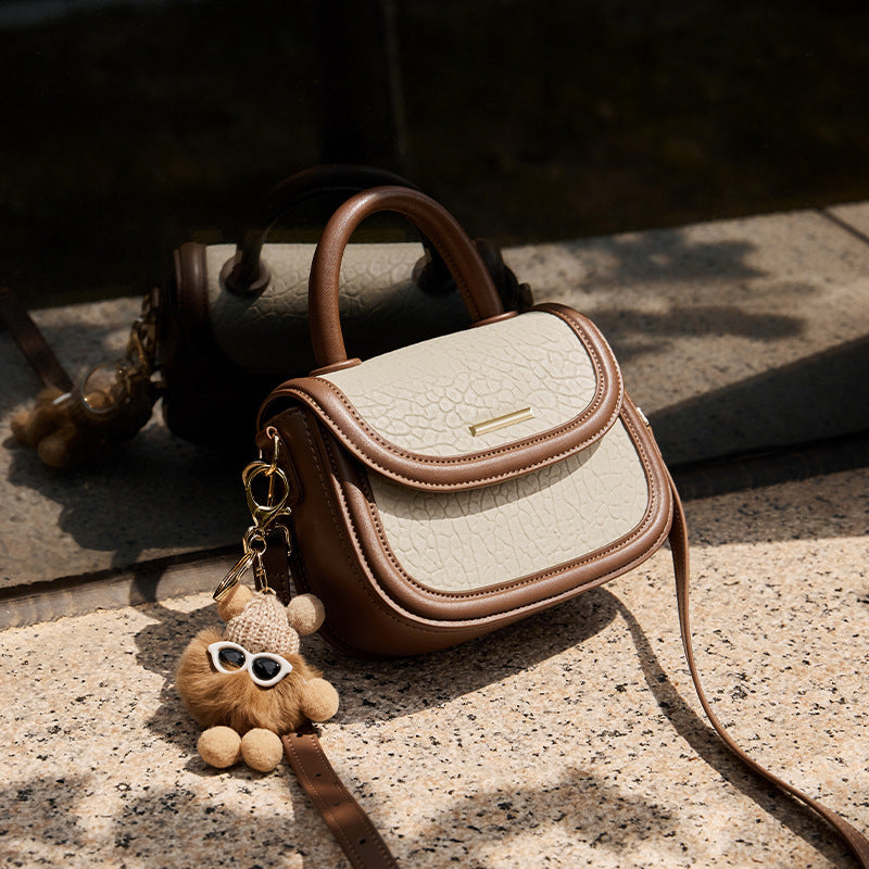 Women's Contrast Color Saddle Genuine Leather Handbags