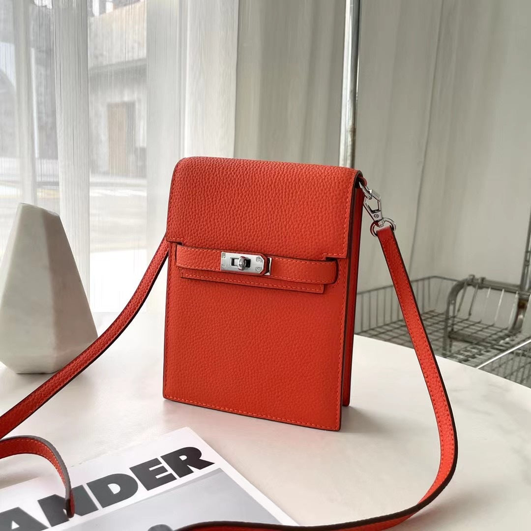 Fashion Genuine Leather Female Kelly Vertical Light Phone Bags