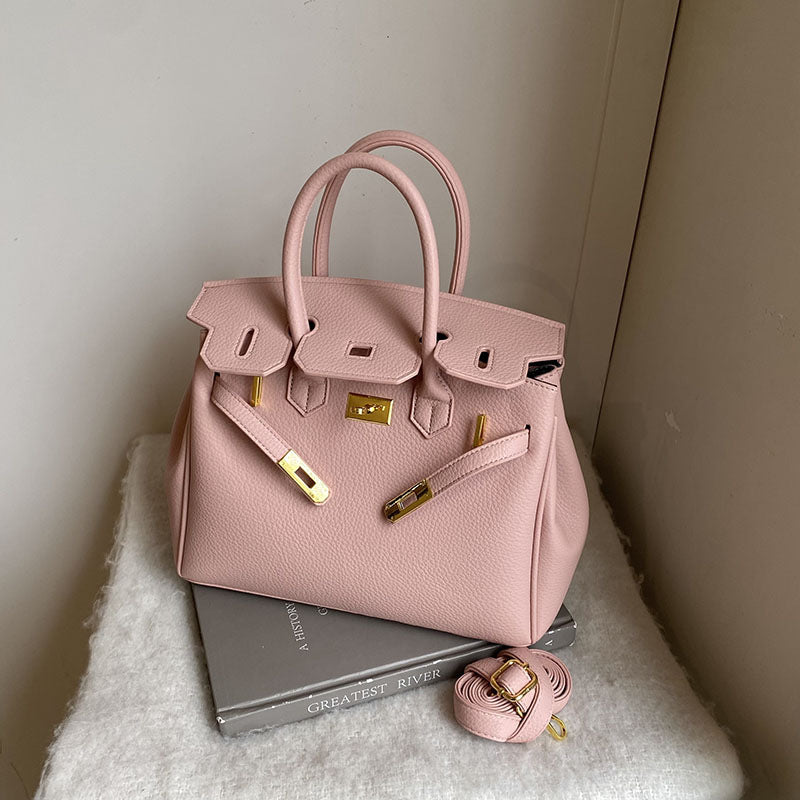 Women's Capacity Lychee Pattern Portable Kelly Fashion Lock