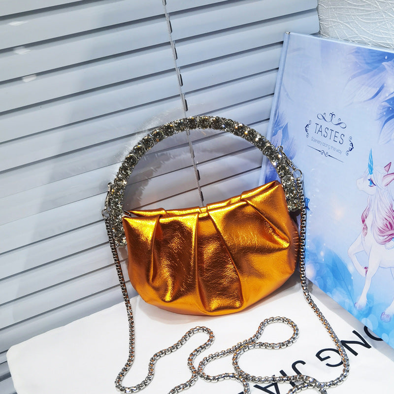 Round Diamond Pleated Dinner Niche Cloud Crossbody Bags