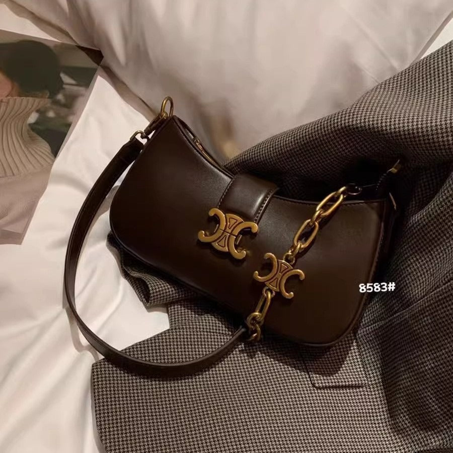 Women's Arc Underarm Genuine Leather Retro Chain Shoulder Bags