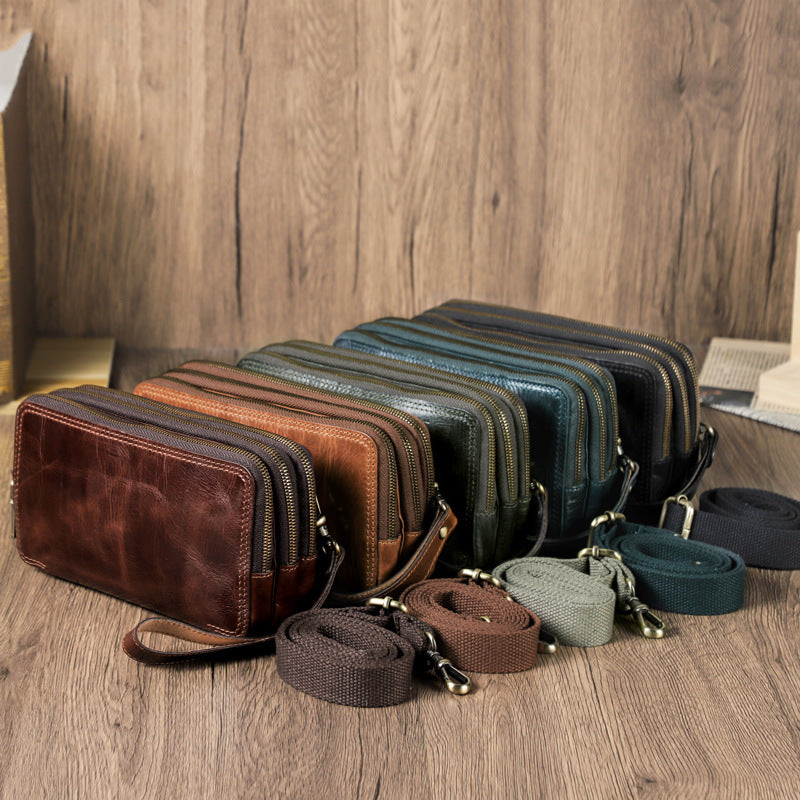 Tree Lamb Oil Leather With Wrist Strap Clutch Men's Messenger Bags