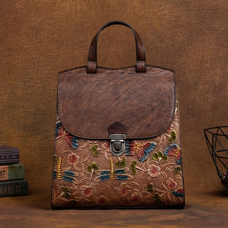Innovative Leather Chinese Style Retro Embossing Backpacks
