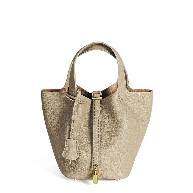 Women's High Quality Genuine Leather Vegetable Basket First Layer Cowhide Bucket Bags