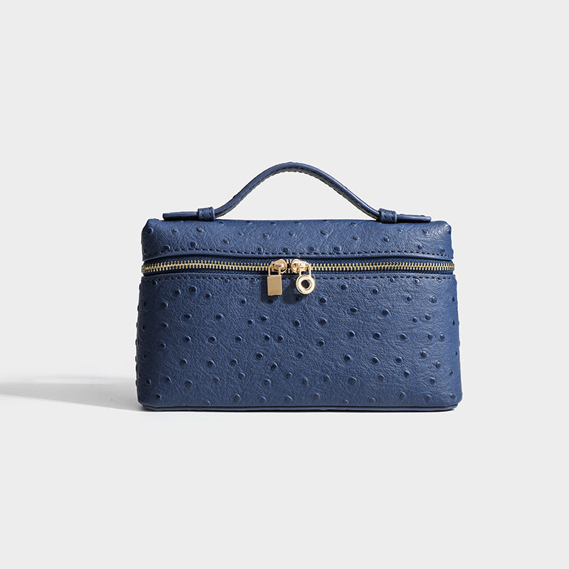 Genuine Leather Ostrich Grain Lunch Box Small Square Bags
