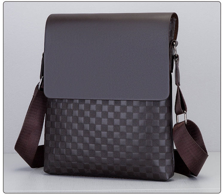 Men's Plaid Business Leather Fashion Large Capacity Men's Shoulder Bags