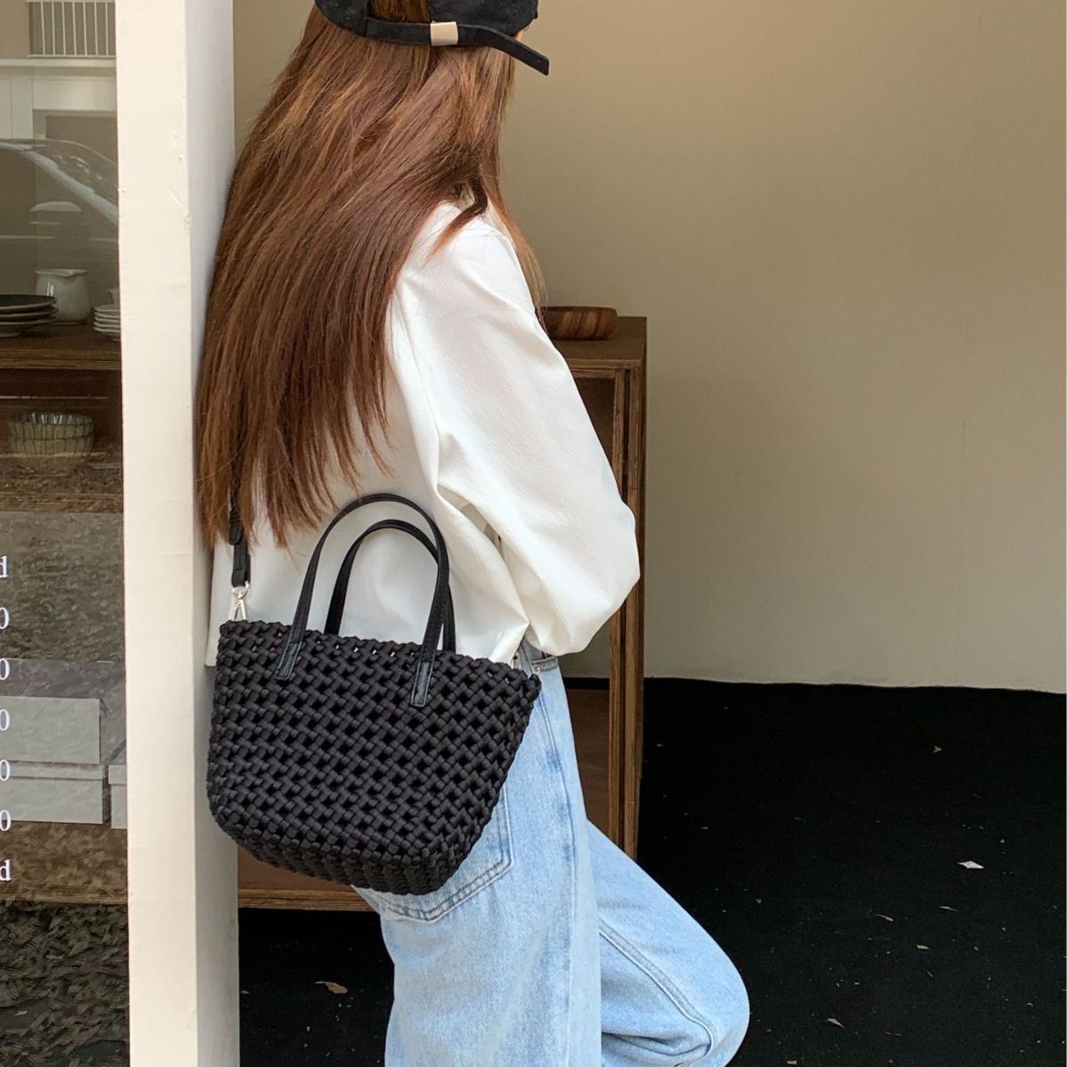 Retro Hollow High-grade Hand-woven Portable Vegetable Shoulder Bags