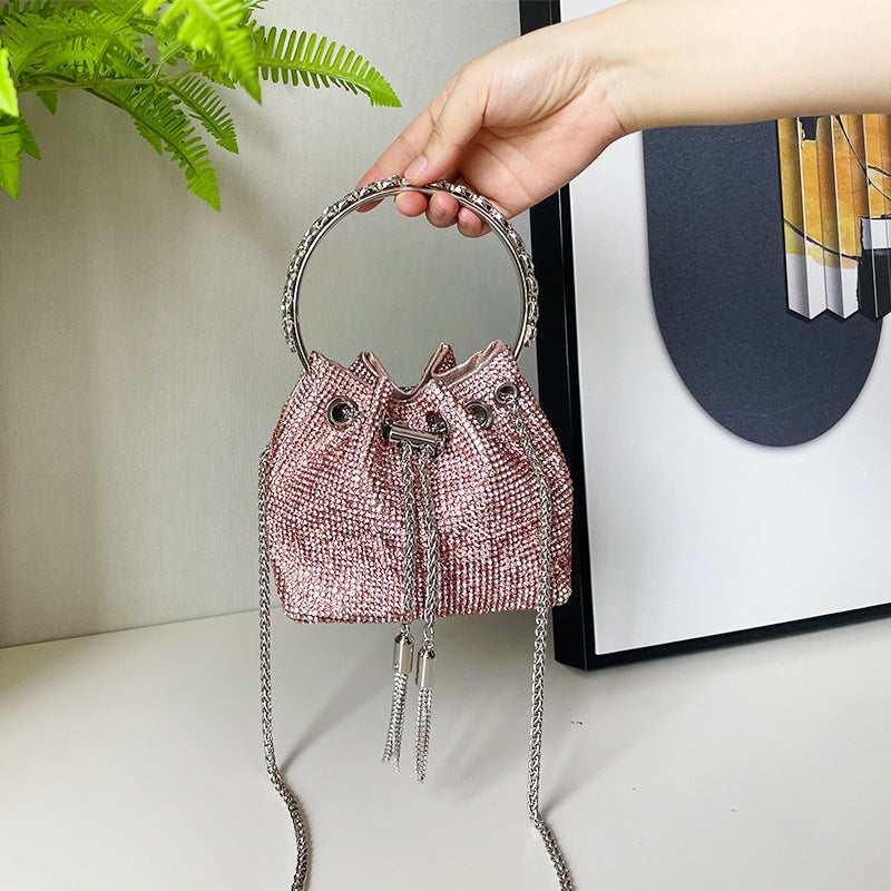 Women's Rhinestone Tassel Shiny Semicircle Hot Drilling Portable Bags