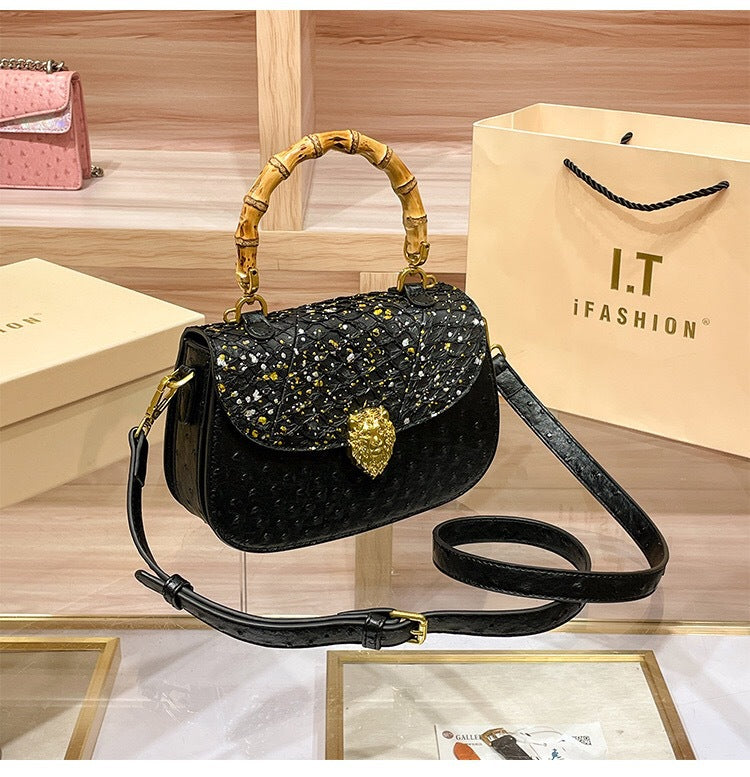 High-grade Genuine Leather Ostrich Grain Bamboo Crossbody Bags