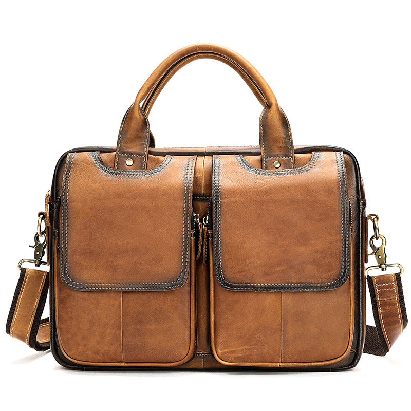 Men's Retro Top Layer Cowhide Leather Portable Bags
