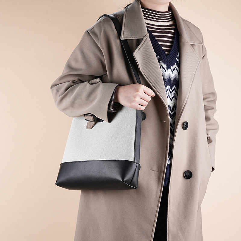 Women's Niche Genuine Leather Underarm Versatile Canvas Handbags