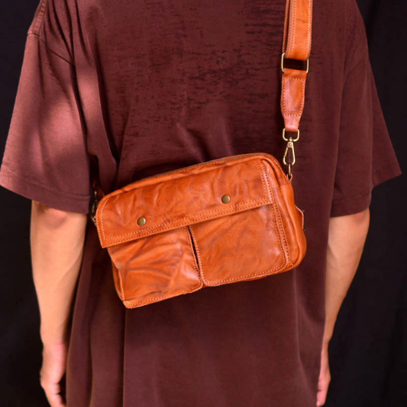 Men's Simple Commute Leather Vegetable Tanning Vintage Men's Messenger Bags