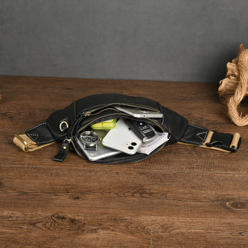 Women's & Men's & Close-fitting Cowhide Soft Leather Men's Chest Bags