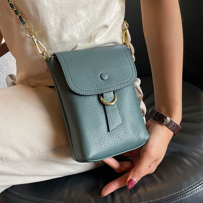 Women's Genuine Leather Golden Ball First Layer Cowhide Crossbody Bags