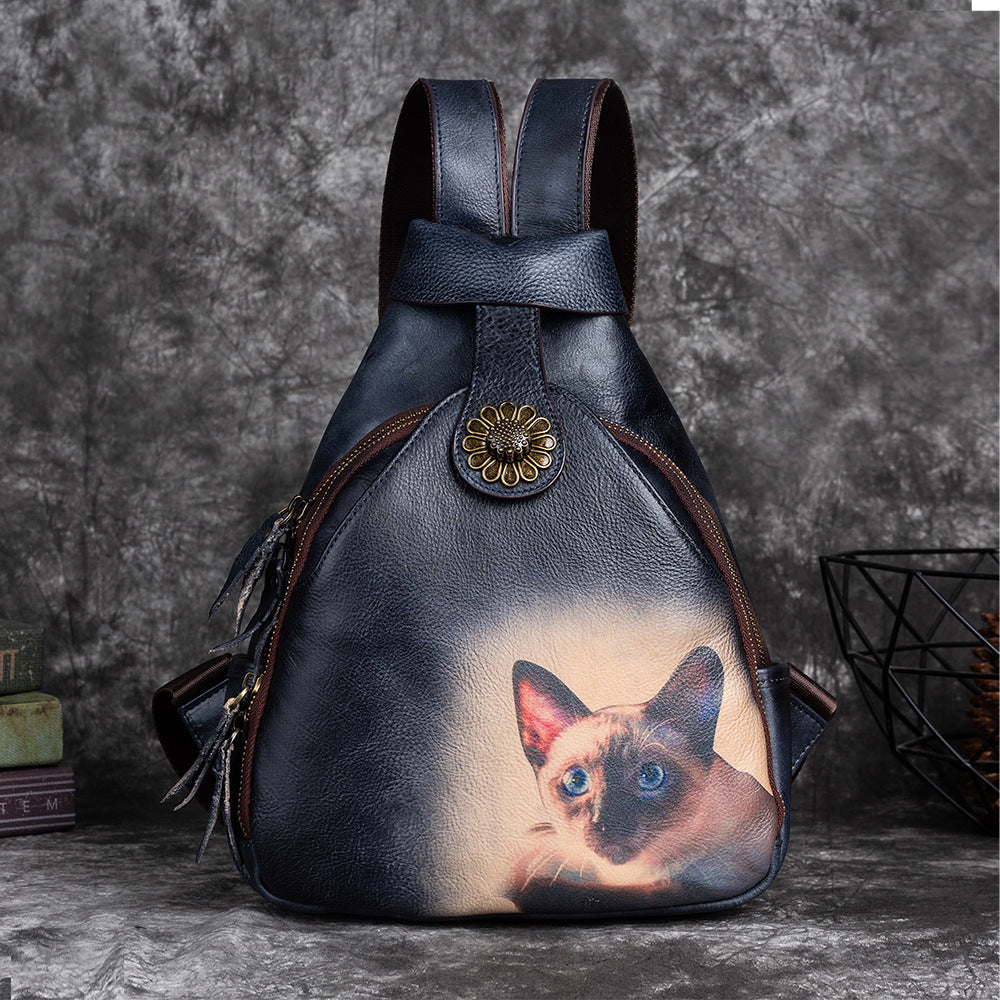Layer Cowhide Chinese Style Genuine Leather Backpacks