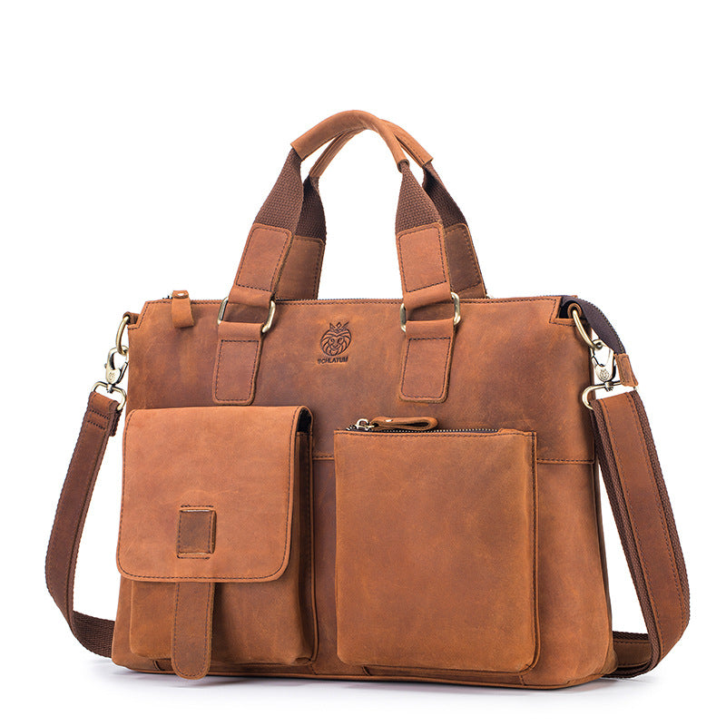 Men's First Layer Crazy Horse Leather Portfolio Men's Briefcases