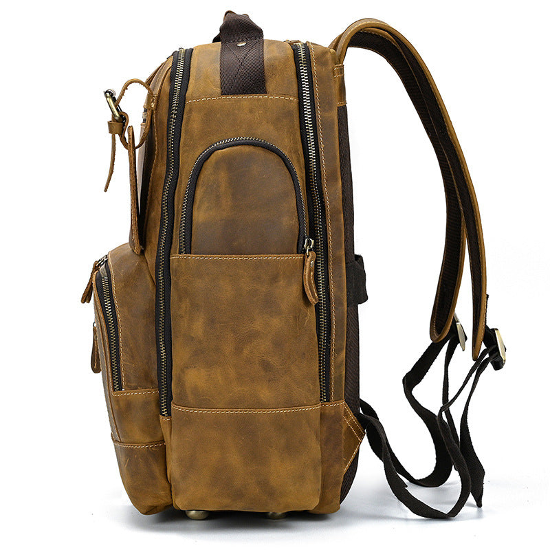Men's Leather Retro Crazy Horse Large Capacity Backpacks