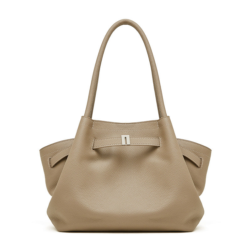 Women's Simple Pleated Vegetable Basket Temperament Genuine Shoulder Bags