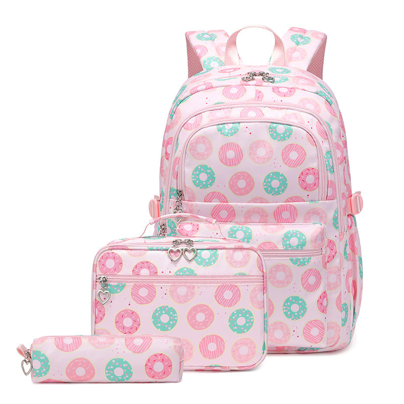 Cute Printed Donut Large Capacity Three-piece Backpacks