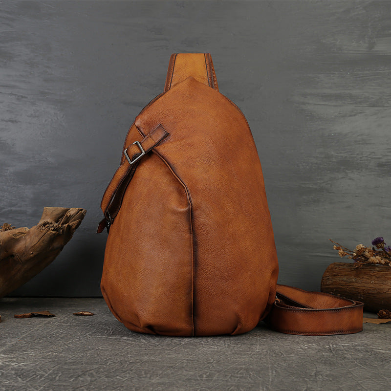 Women's & Men's & Summer Genuine Leather Head Layer Cowhide Handmade Men's Chest Bags