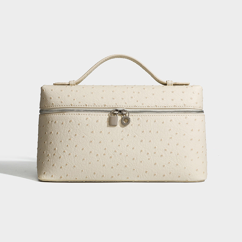 Genuine Leather Ostrich Grain Lunch Box Small Square Bags