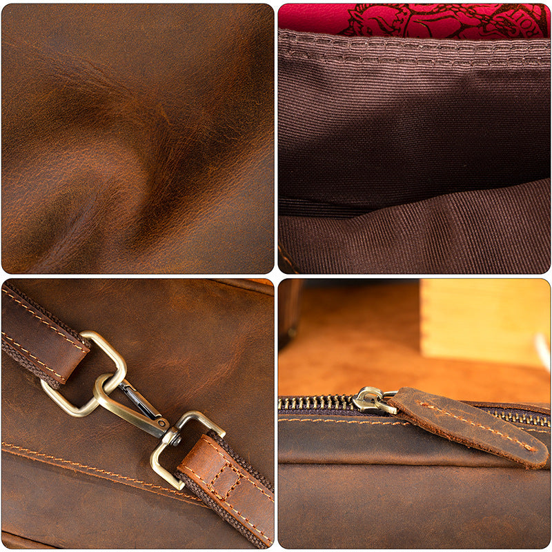Men's Hand-held Retro Crazy Horse Leather Waterproof Bags