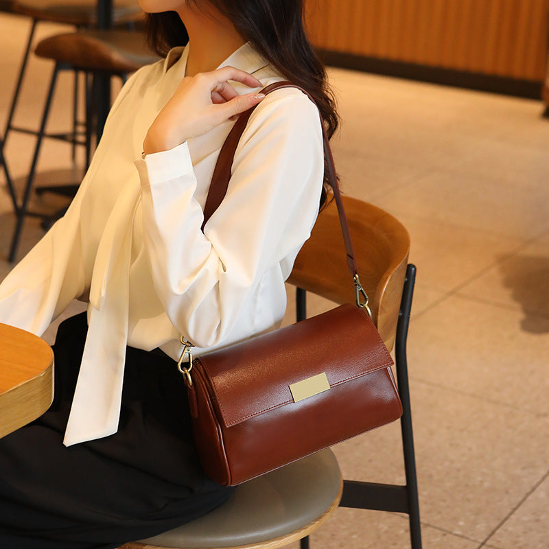 Women's Cowhide Retro Underarm Fashion Advanced Texture Small Square Bags