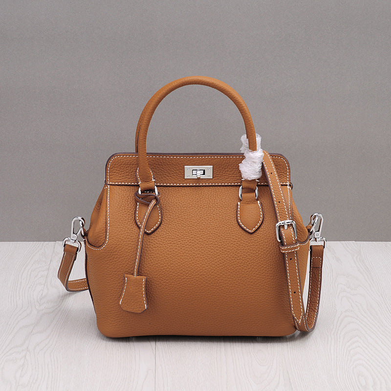 Women's Layer Cowhide Milk Carton Portable Korean Crossbody Bags