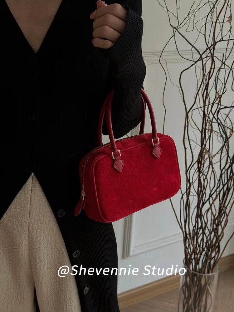 Women's Order Storage Genuine Leather Sheepskin Suede Small Square Bags