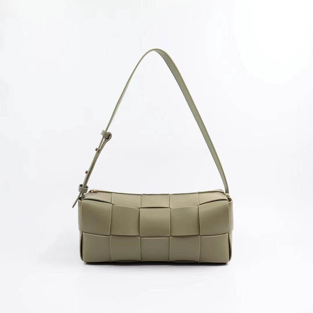 Women's Genuine Leather Woven Pink Versatile Underarm High-grade Hand Armpit Bags