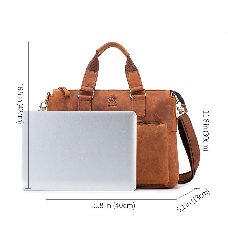 Men's First Layer Crazy Horse Leather Portfolio Men's Briefcases