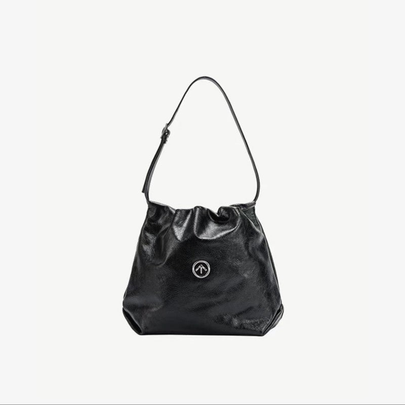 Women's Garbage Genuine Leather Pleated Medium Size Bags
