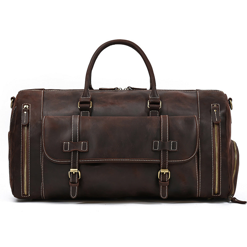 Men's Crazy Horse Leather With Shoe Position Travel Bags