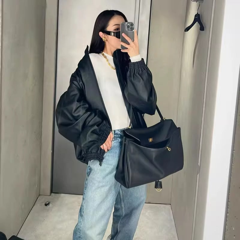 Women's Genuine Leather High-grade Underarm Commuter Kelly Tote Bags
