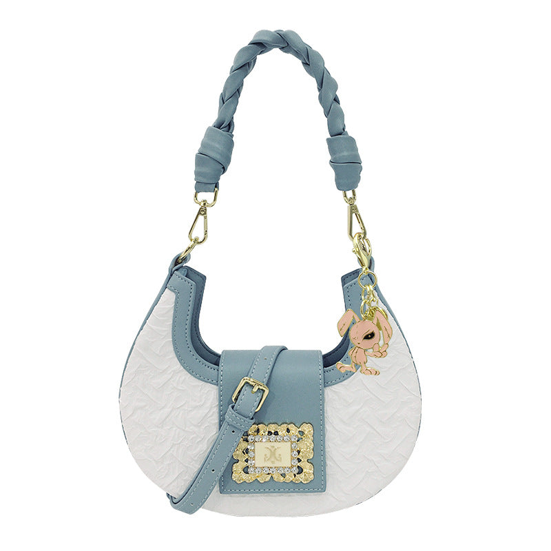Women's French Minority Embossed Crescent Hand-woven Twist Armpit Bags
