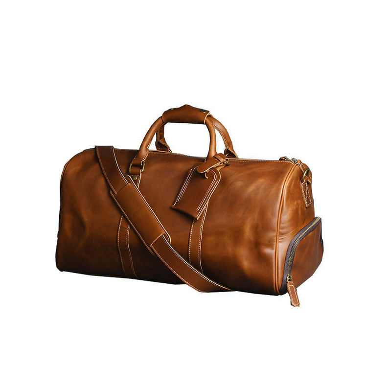 Men's Crazy Horse Leather Portable Genuine Big Shoe Storage Travel Bags