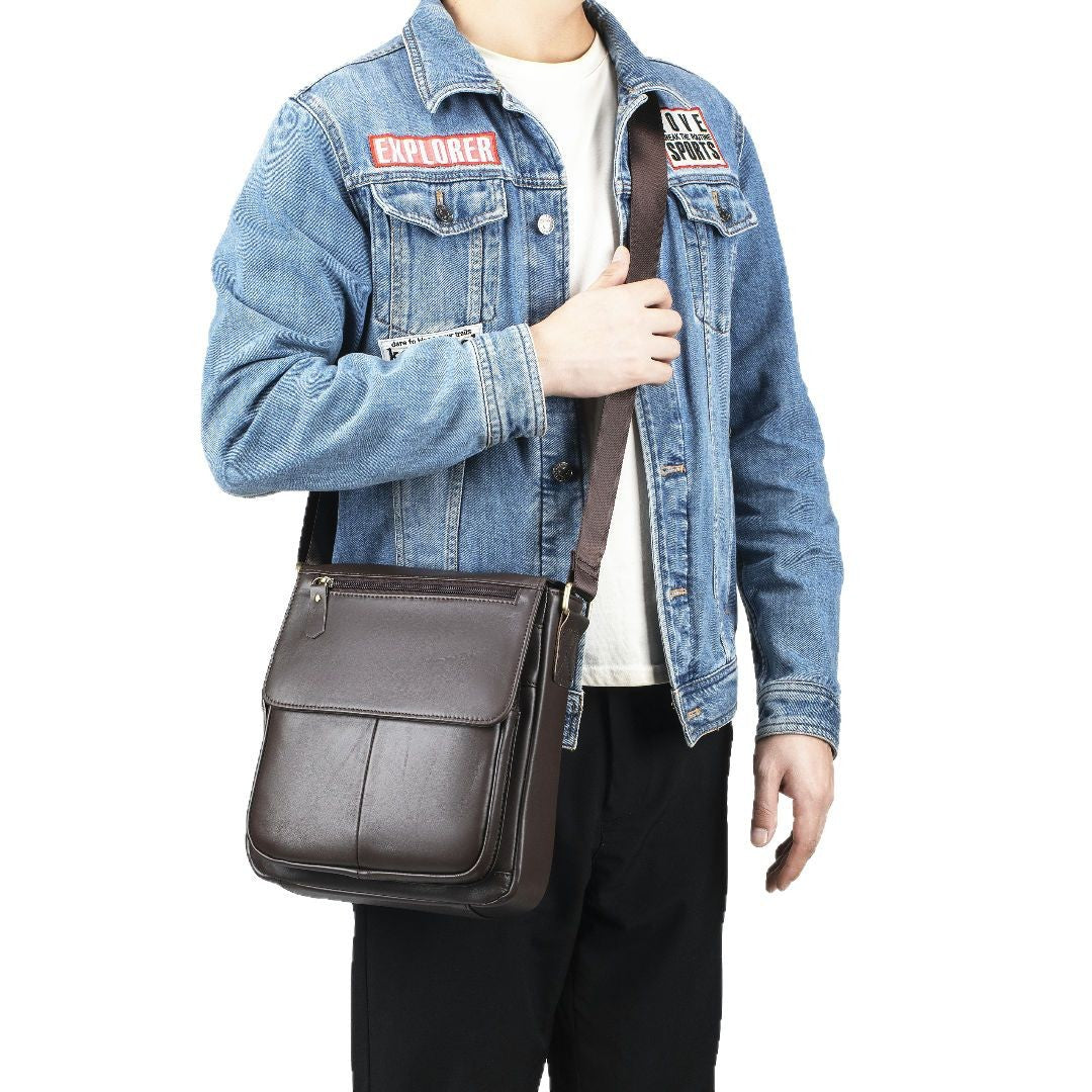 Men's First Layer Cowhide Vintage Cover Commuter Men's Messenger Bags