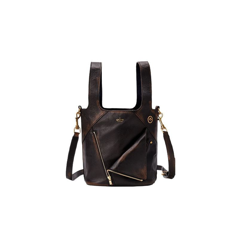 Leather Lapel Vegetable Basket Retro Large Handbags
