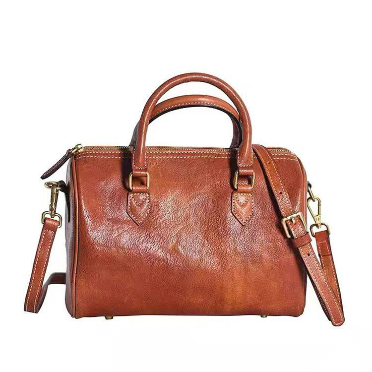 Women's Cowhide Artistic Retro Boston Hand Holding Bags
