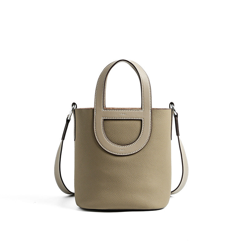 Basket Layer Cowhide Leather Cross Body Bucket Bags