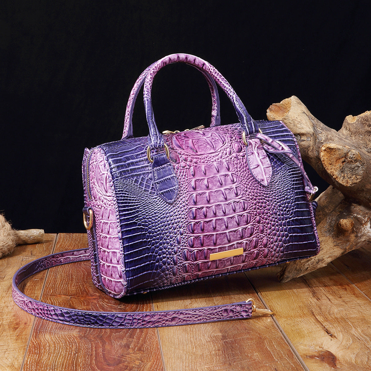 Women's Portable Underarm Vintage Brahmin Crocodile Pattern Handbags