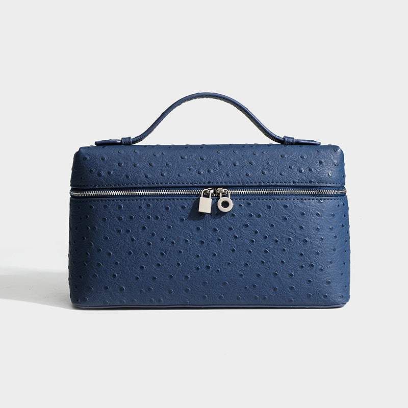 Genuine Leather Ostrich Grain Lunch Box Small Square Bags