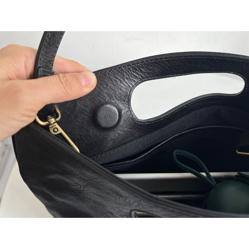 Simple Artistic Genuine Leather Commuting Elegant First Shoulder Bags