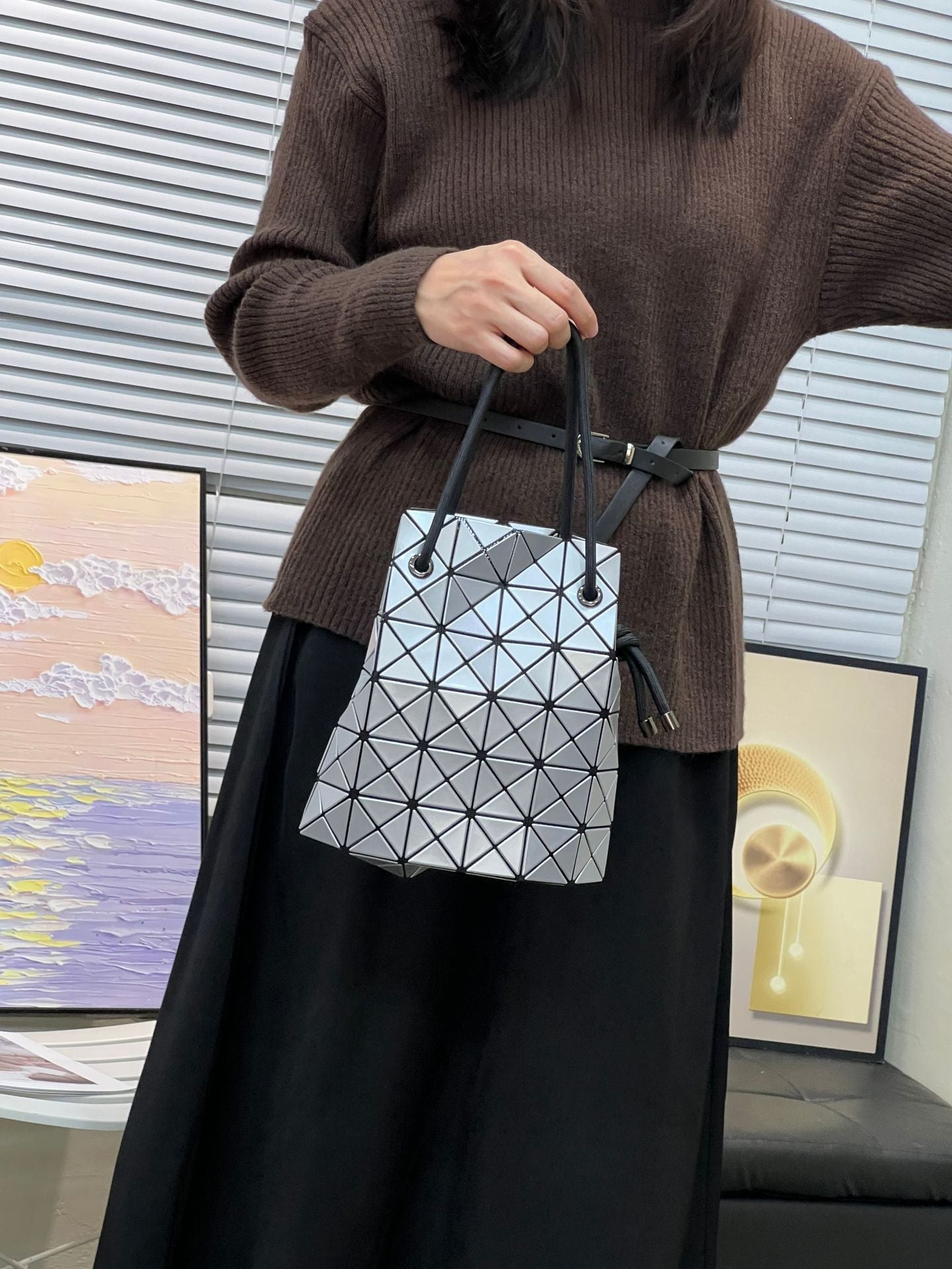 Women's Diamond Drawstring Bundle Life Piece Bucket Bags