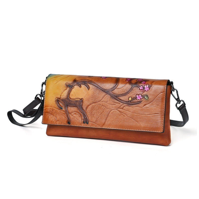 Top Layer Cowhide Retro Embossing Colored Crossbody Bags
